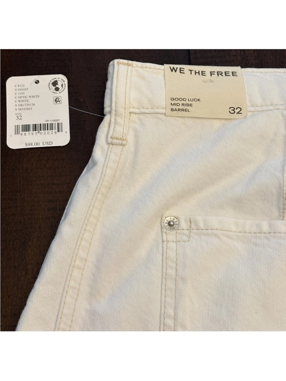 Free PeopleX We The People  Good Luck Mid Rise Barrel Jeans Milk Sz 32 NWT - Picture 8 of 12
